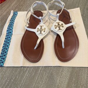 Tory Burch White and Brown Sandals